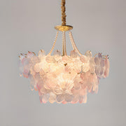 Pink Floral Crystal Chandelier, Adjustable Height