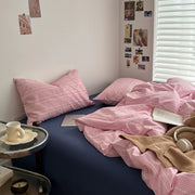 Pink Gingham Stripes Bedding Set