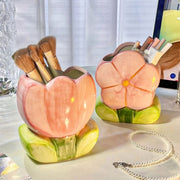 Pink Tulip Ceramic Pen Holder