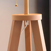 Pleated Cone Wooden Tripod Floor Lamp with Shelf