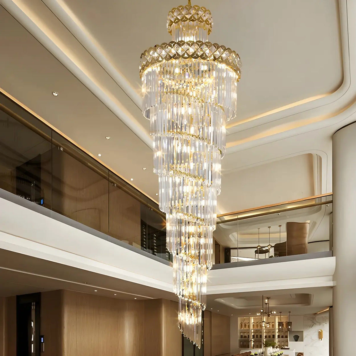 Prismatic Crystal Spiral High Ceiling Foyer Chandelier