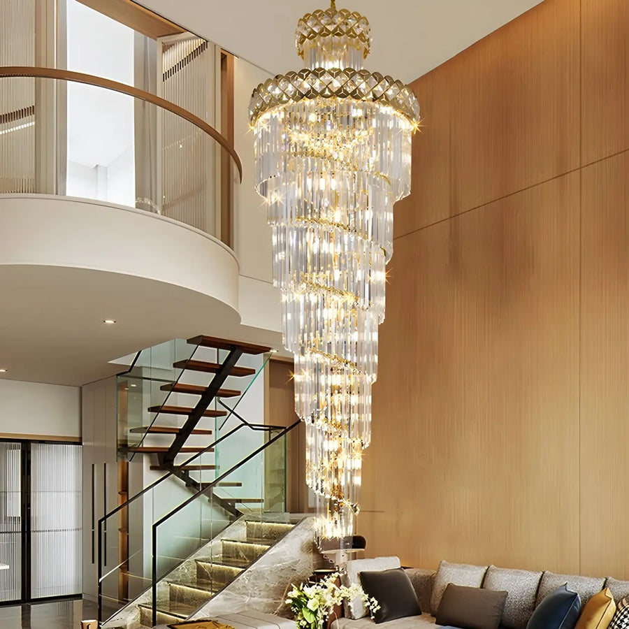 Prismatic Crystal Spiral High Ceiling Foyer Chandelier