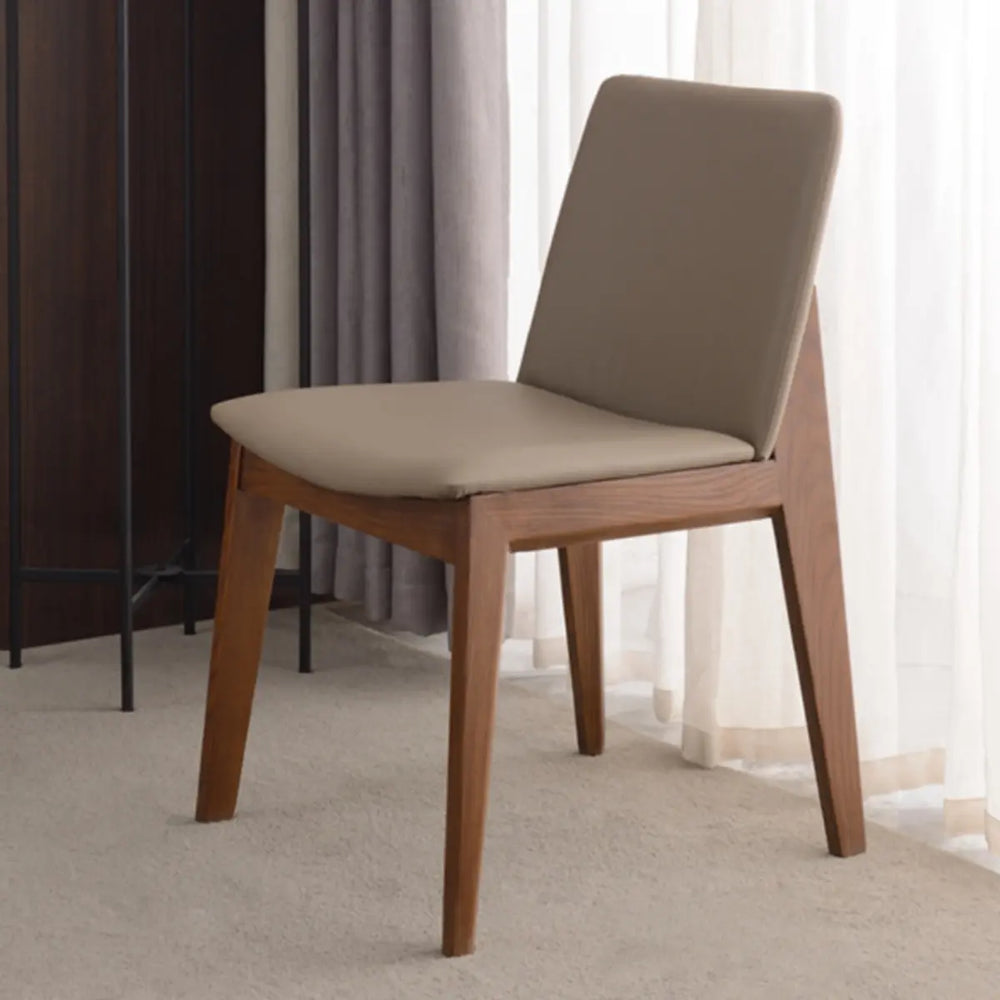 Rectangle Backrest Faux Leather Wood Dining Chair Khaki