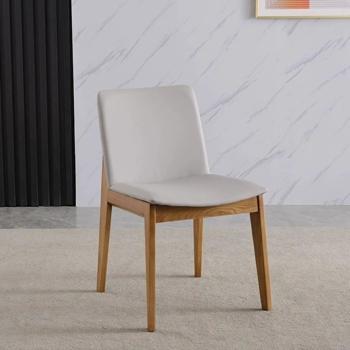 Rectangle Backrest Faux Leather Wood Dining Chair Khaki