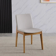 Rectangle Backrest Faux Leather Wood Dining Chair Khaki