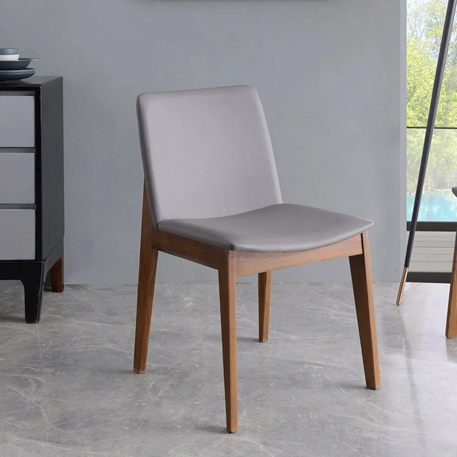Rectangle Backrest Faux Leather Wood Dining Chair Khaki