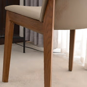 Rectangle Backrest Faux Leather Wood Dining Chair Khaki