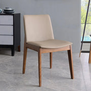 Rectangle Backrest Faux Leather Wood Dining Chair Khaki