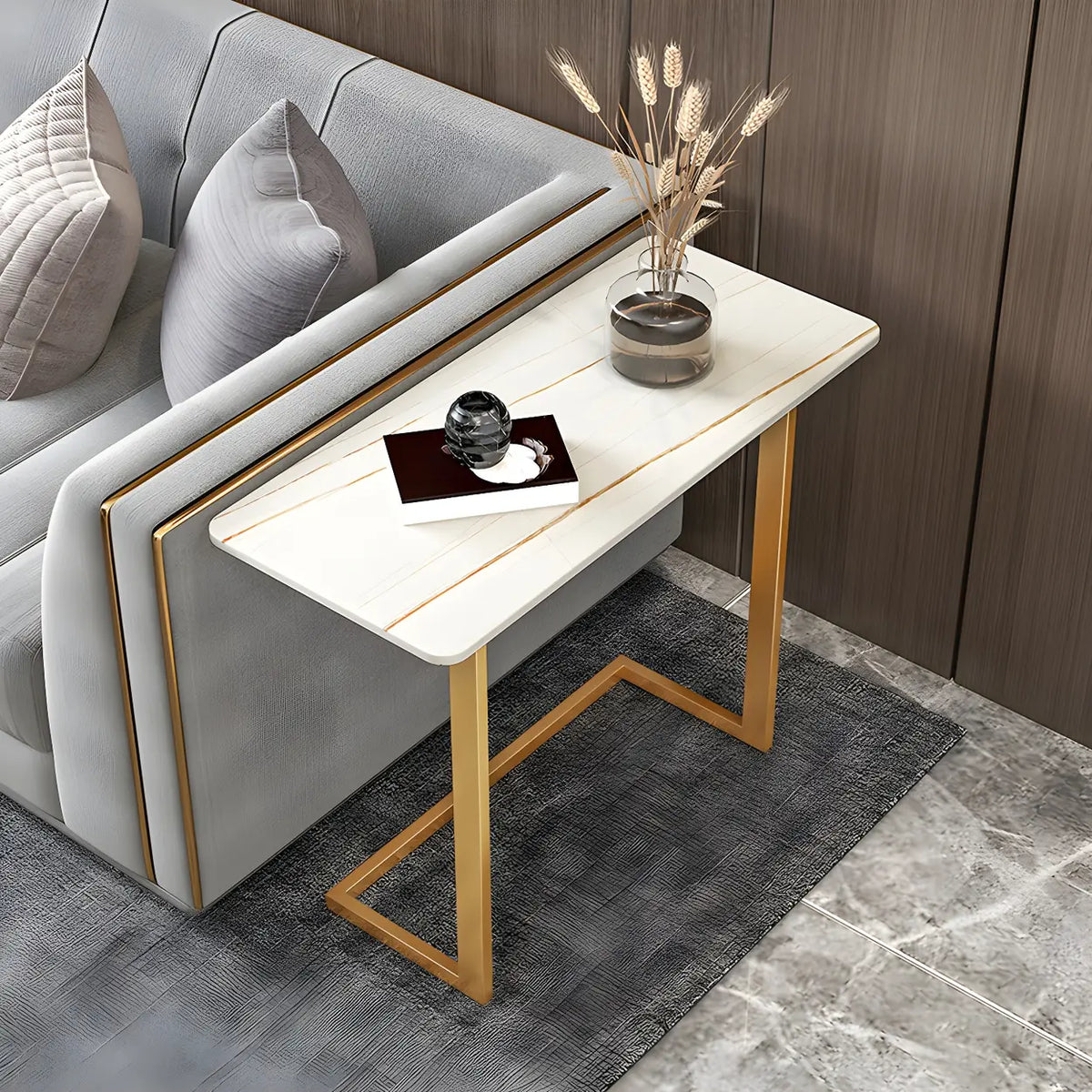Rectangular Gold Multi-Use C-Sahped Side Table