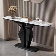 Rectangular Stone Black Abstract Display Console Table