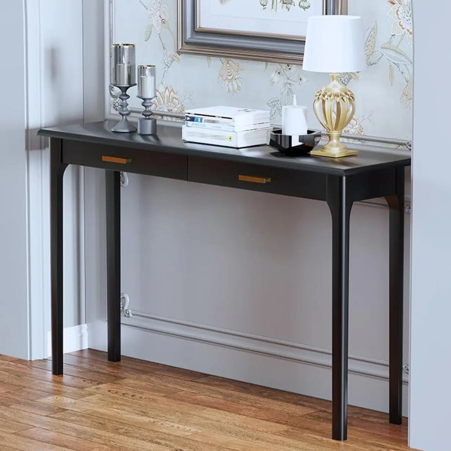 Rectangular Walnut Storage Console Table with Drawers