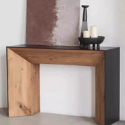 Rectangular Wood Black Double Pedestal Console Table