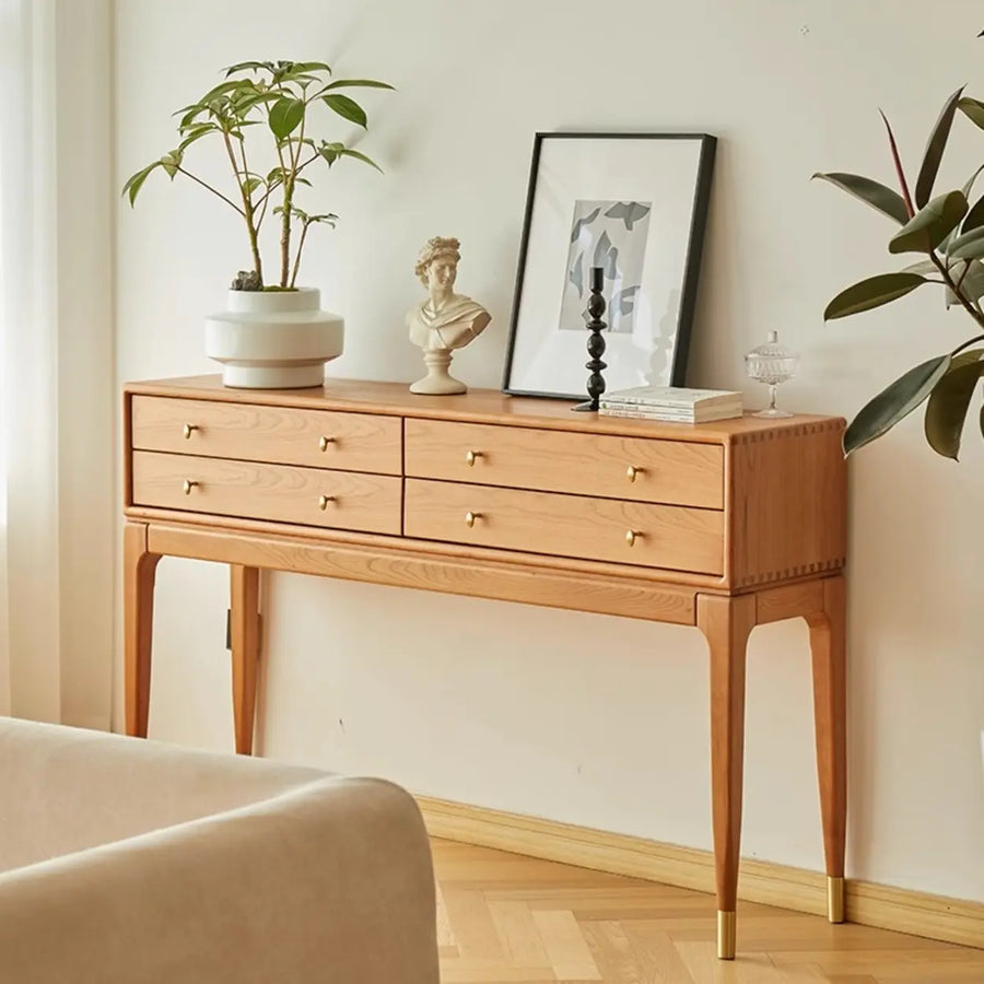 Rectangular Wood Storage Console Table with Drawers