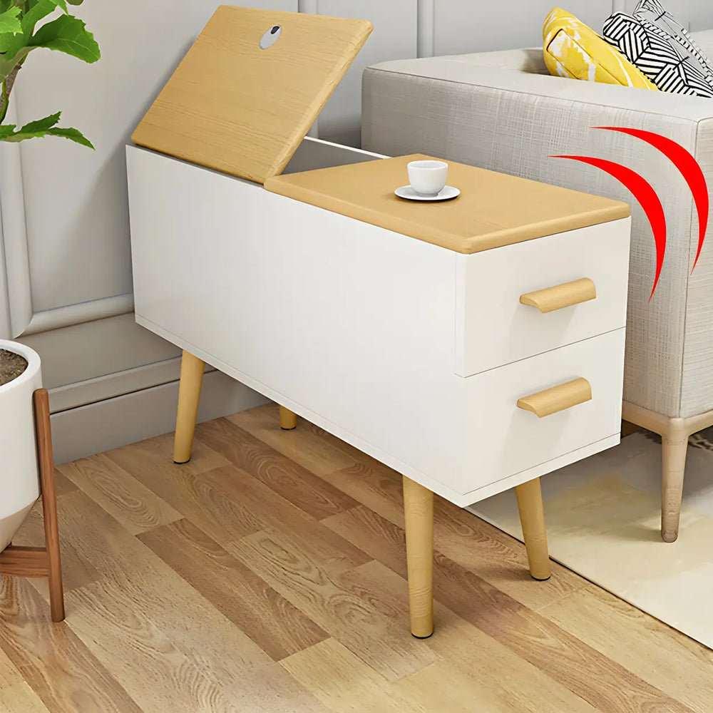Rectangular Wood White Storage Side Table with Drawers