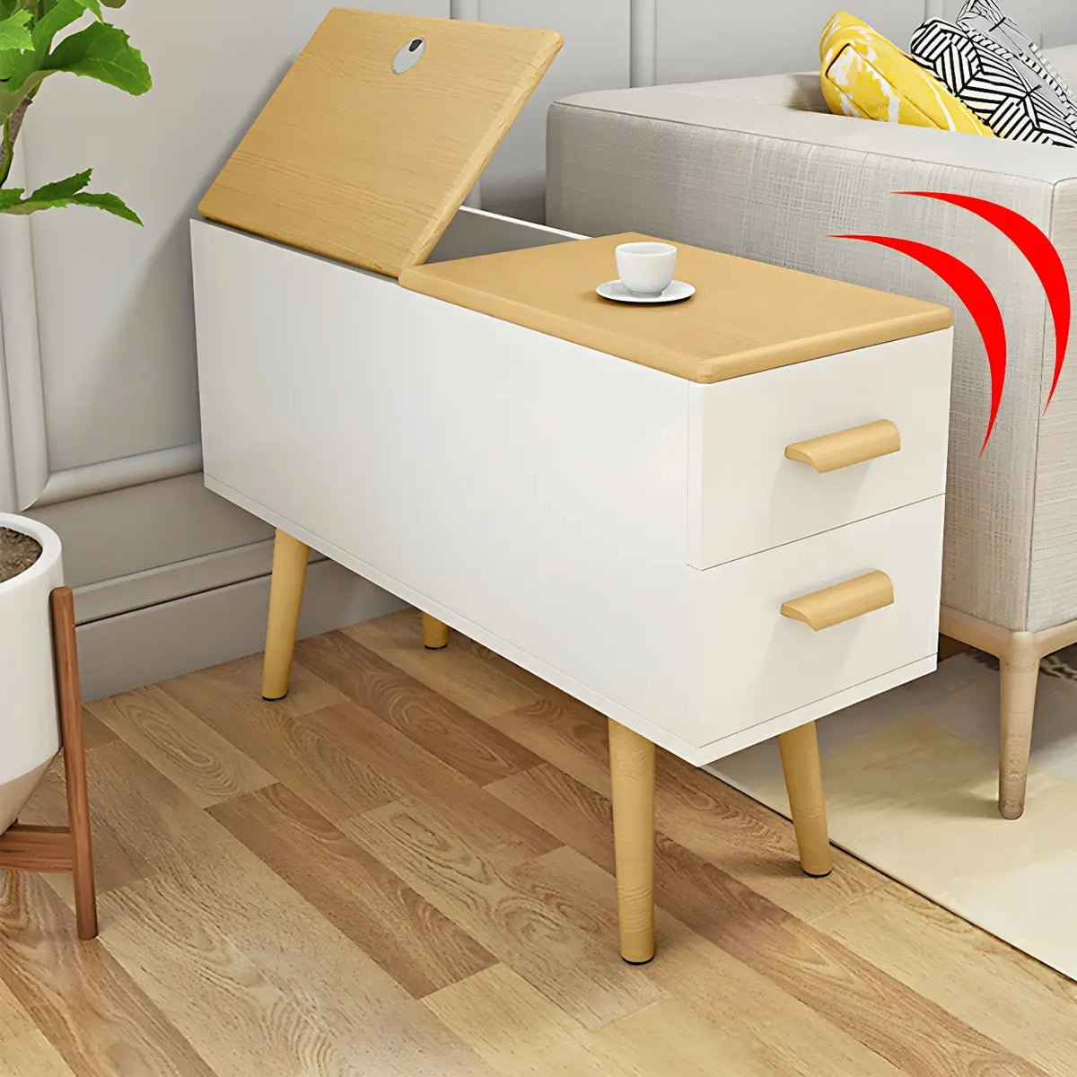 Rectangular Wood White Storage Side Table with Drawers