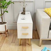 Rectangular Wood White Storage Side Table with Drawers