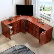 Red Brown Wood Cabinet Drawers Corner Unit TV Stand