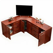 Red Brown Wood Cabinet Drawers Corner Unit TV Stand