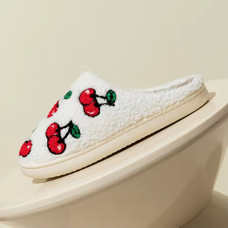 Red Cherries Soft Plush House Slippers