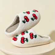 Red Cherries Soft Plush House Slippers