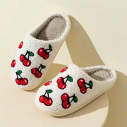 Red Cherries Soft Plush House Slippers