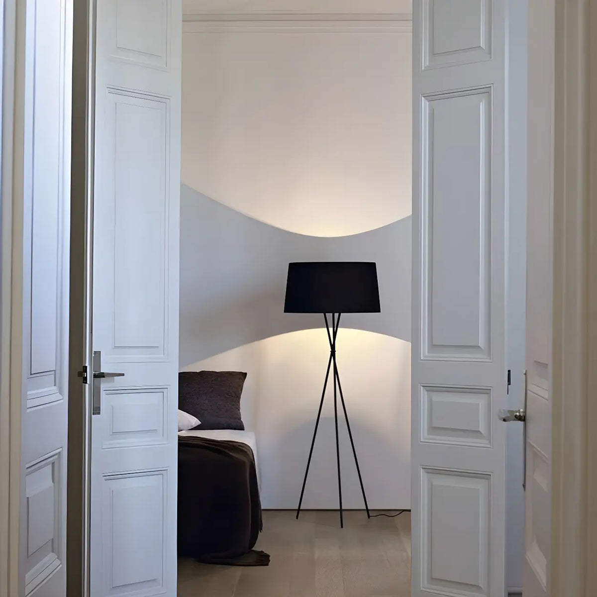 Red Cylinder Fabric Shade Modern Tripod Floor Lamp