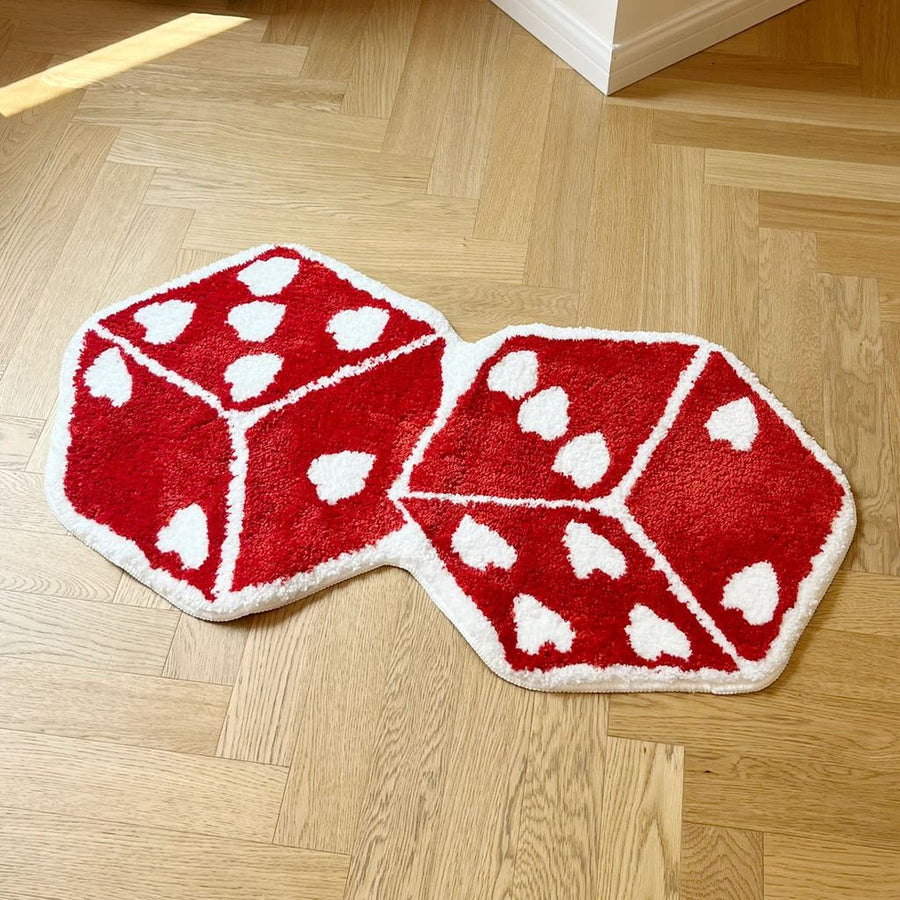 Red Hearts Dice Aesthetic Tufted Accent Rug