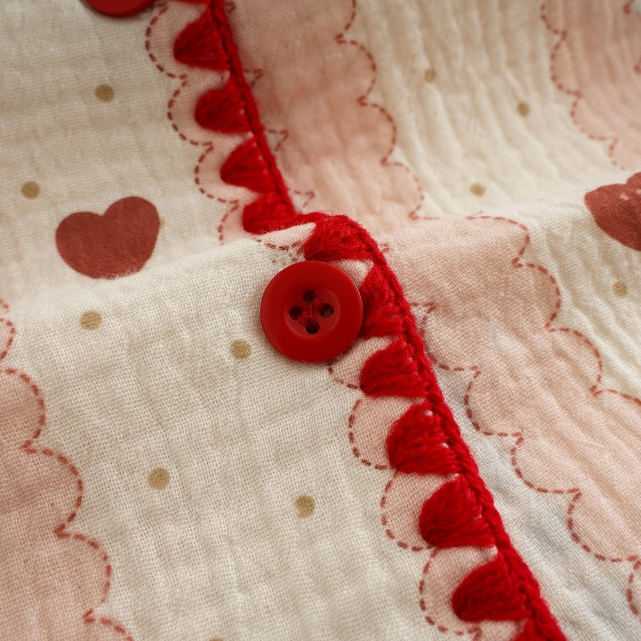 Stitched Edge Red Hearts Pajama Set