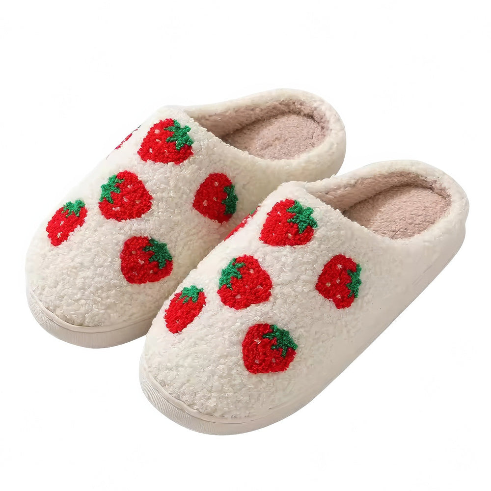 Red Strawberries Soft Plush House Slippers
