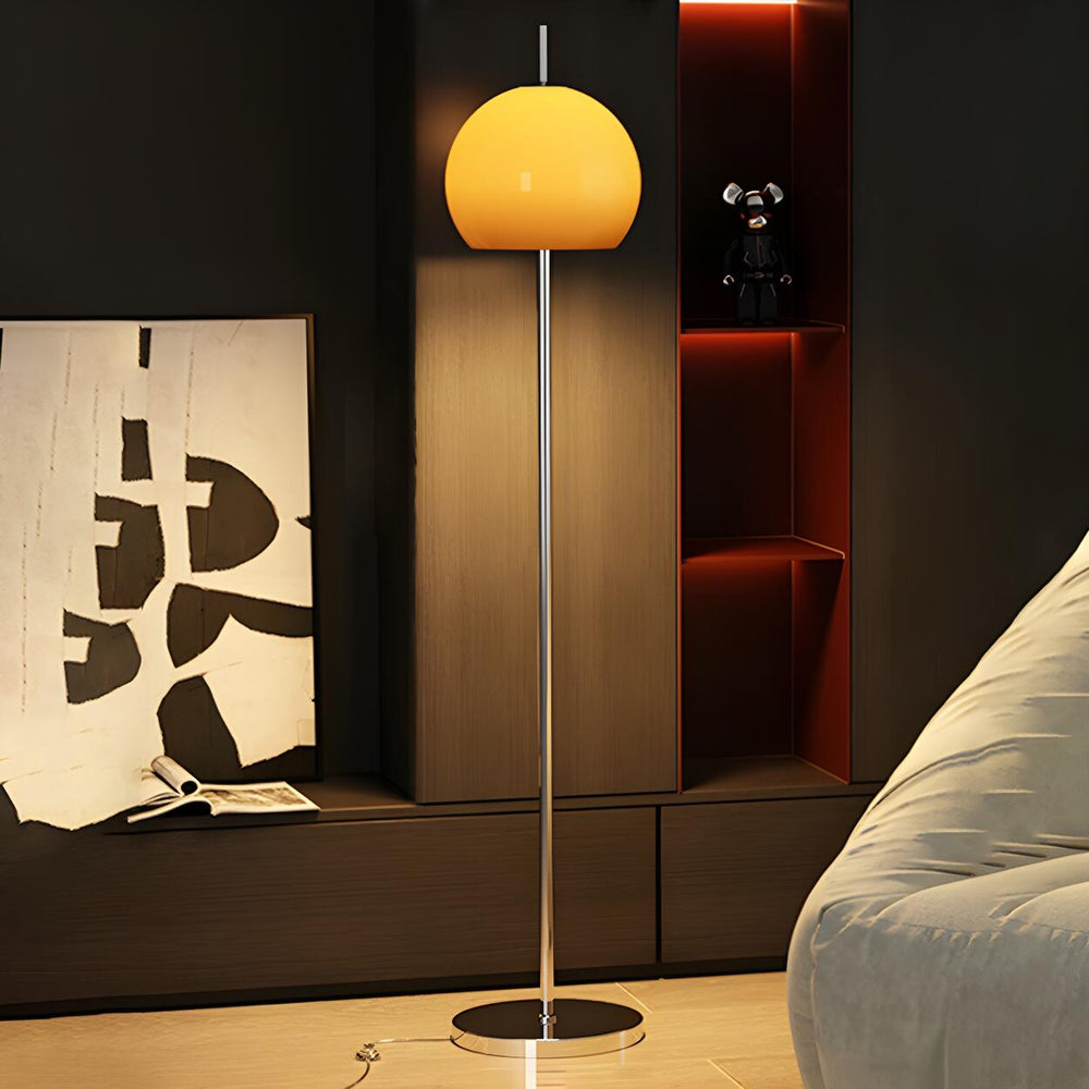 Retro Amber Dome Chrome Stand Metal Floor Lamp