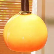 Retro Orange Glass Globe Arc Floor Lamp with Shelf Storage
