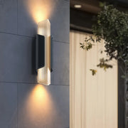 Ribbed Black Outdoor Geometric Up Down Wall Sconce