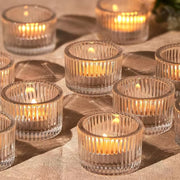 Ribbed Glass Tealight Candle Holder Set