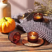 Ribbed Glass Tealight Candle Holder Set