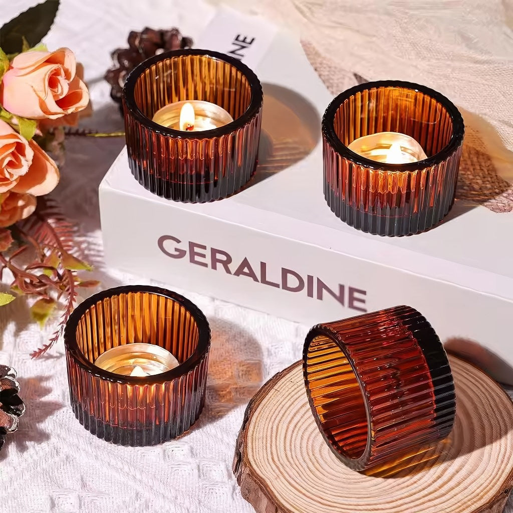 Ribbed Glass Tealight Candle Holder Set