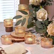 Ribbed Glass Tealight Candle Holder Set