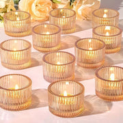 Ribbed Glass Tealight Candle Holder Set