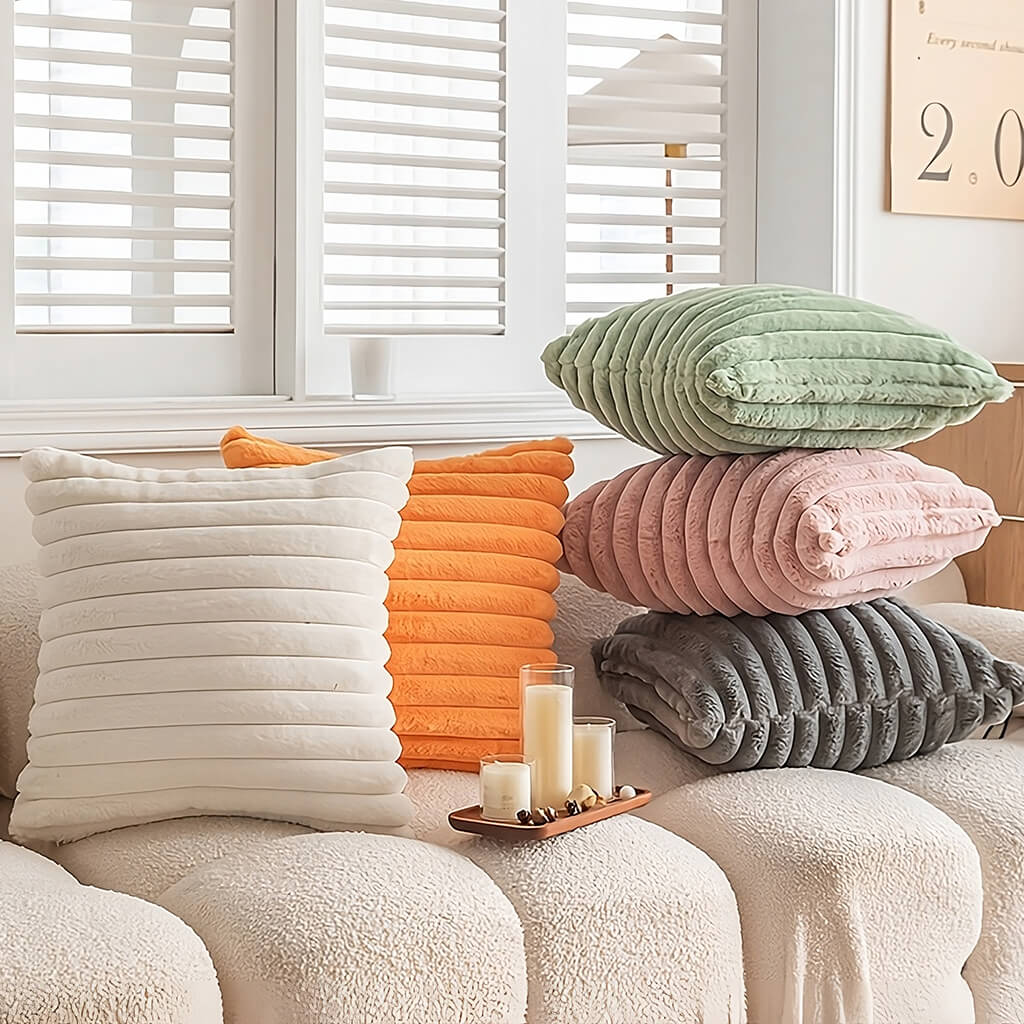 Ribbed Velvet Fluffy Throw Pillow Cover