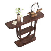 Rich Brown Demilune Wood U-Shaped Console Table with Shelf