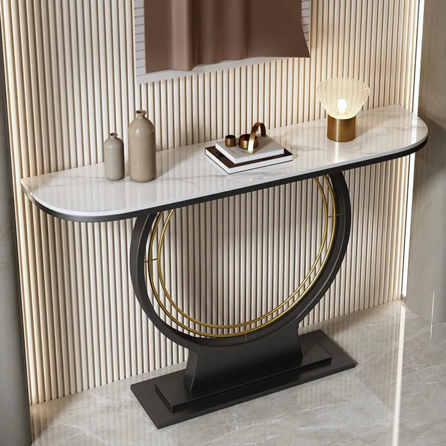 Ring Base Half Moon Sintered Stone Top Console Table