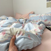 Romantic Blue & Pink Floral Lace Bedding Set