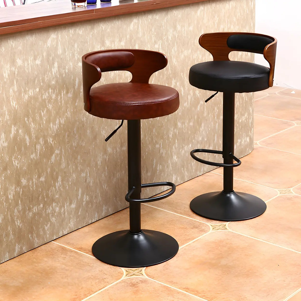 Round Adjustable Fabric Cotton Cushion Swivel Bar Stool