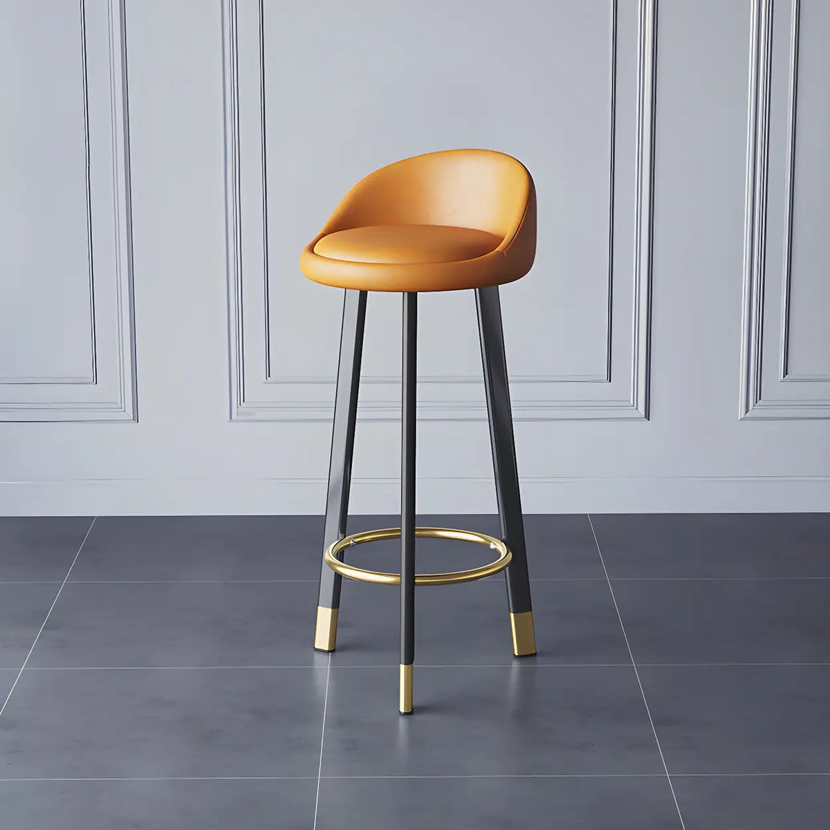 Round Leather Seat Tripod Steel Bar Stools