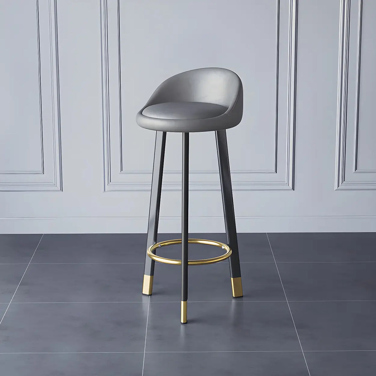 Round Leather Seat Tripod Steel Bar Stools