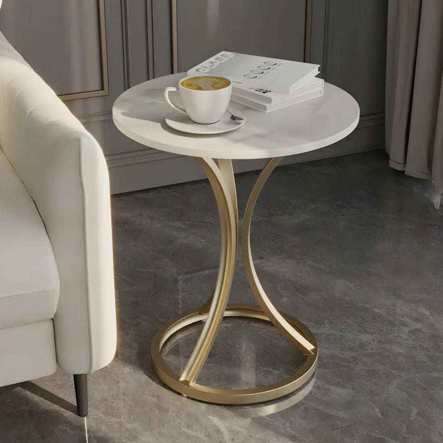 Round Stone Top Gold Metal Standard Height End Table