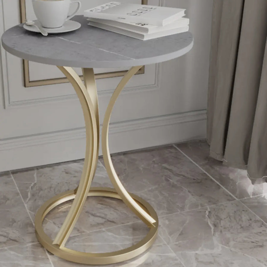 Round Stone Top Gold Metal Standard Height End Table