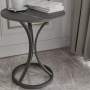 Round Stone Top Gold Metal Standard Height End Table