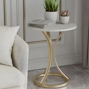 Round Stone Top Gold Metal Standard Height End Table