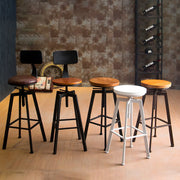 Round Wood Backless Metal Four Legs Counter Bar Stool