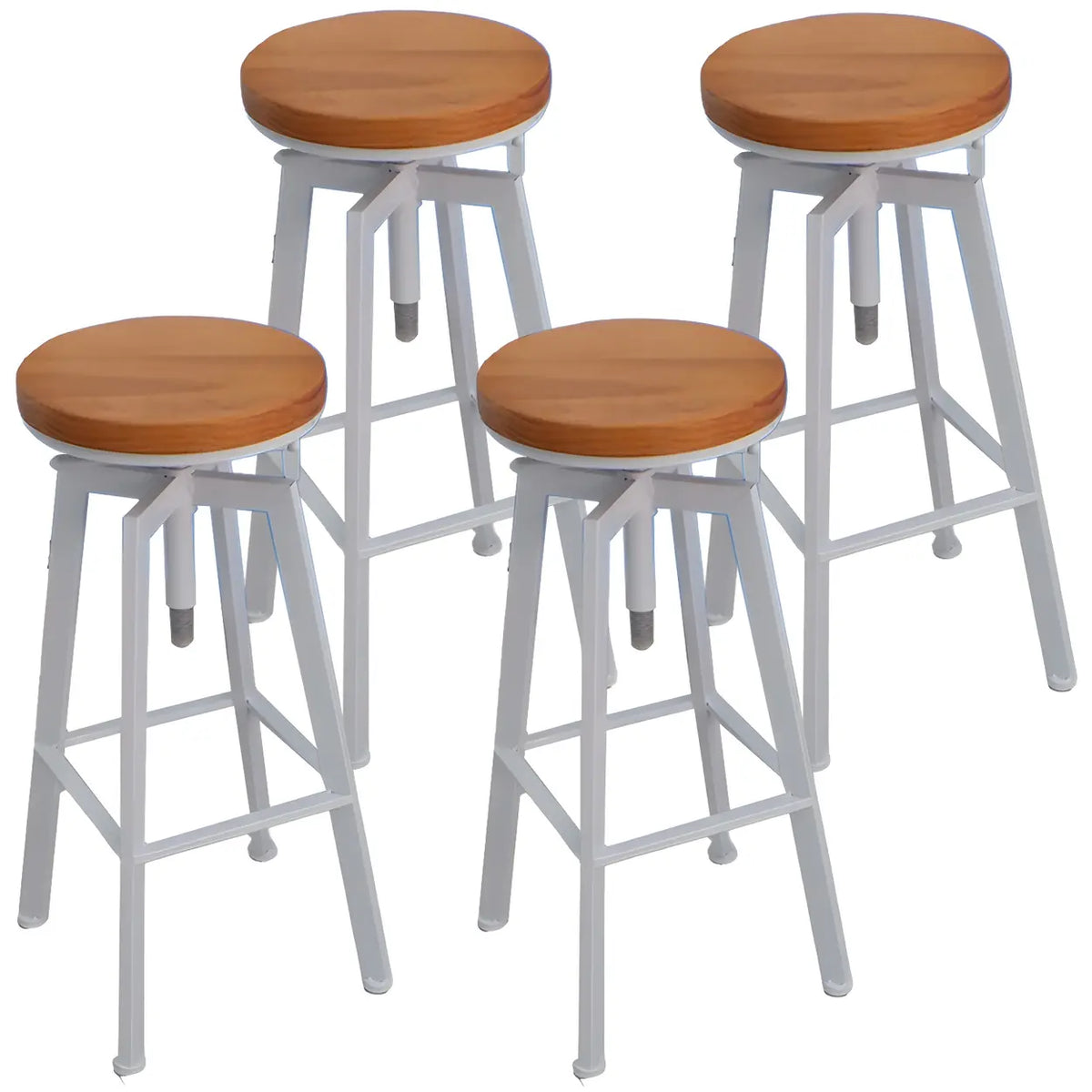 Round Wood Backless Metal Four Legs Counter Bar Stool